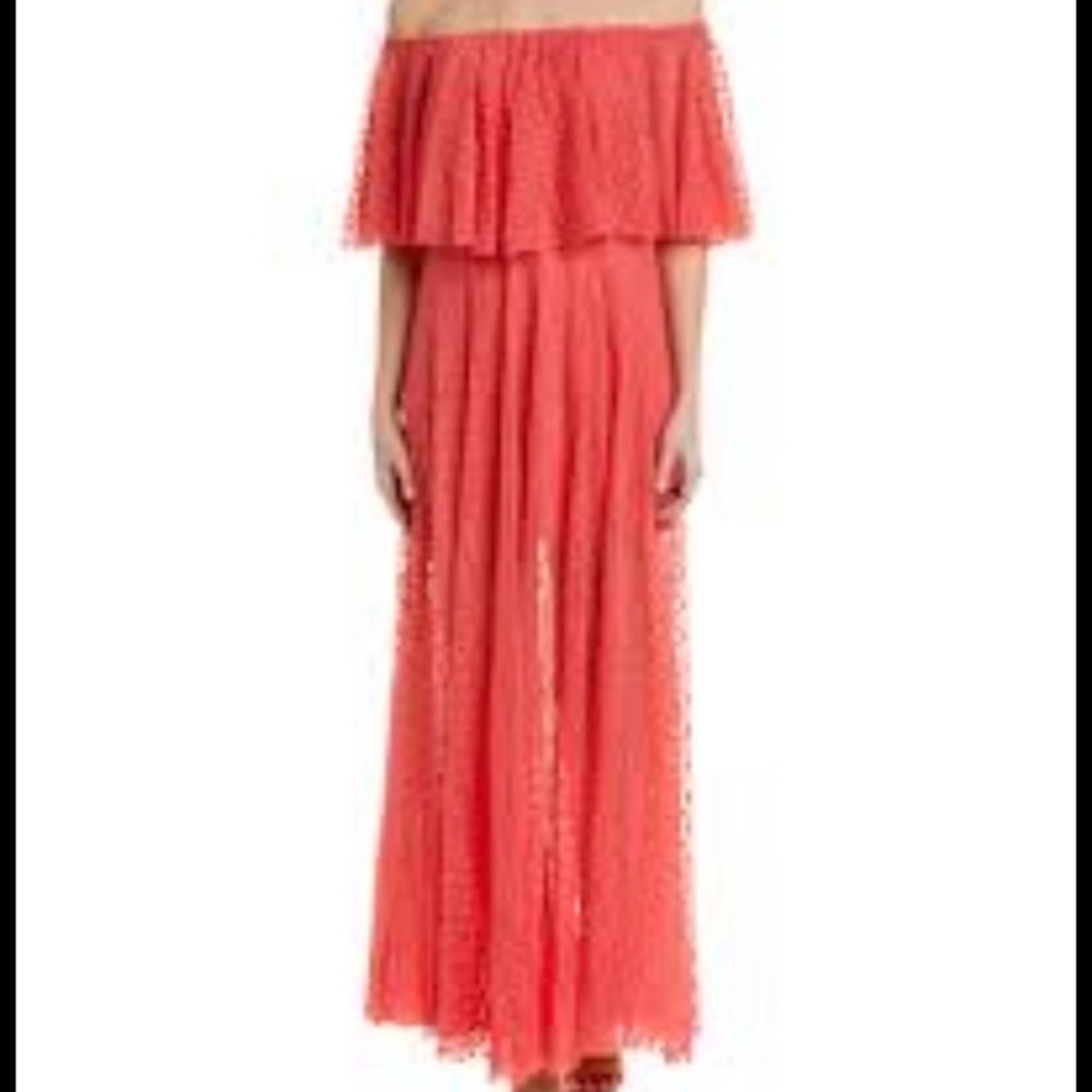 Likely Maxi Dress Ditsy Floral Off Shoulder Size 4 Blaine Lace Overlay Coral